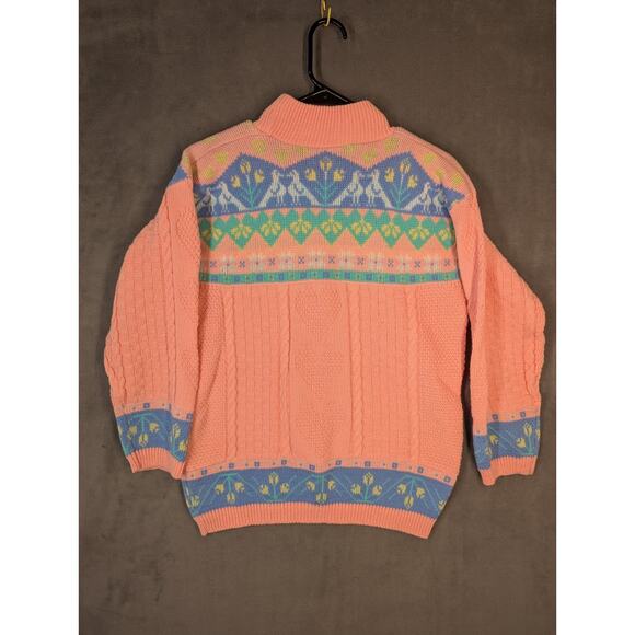 Gitano Sweater Women's Medium Pink Acrylic Hearts Ducks Flowers Retro Vintage - Picture 10 of 10